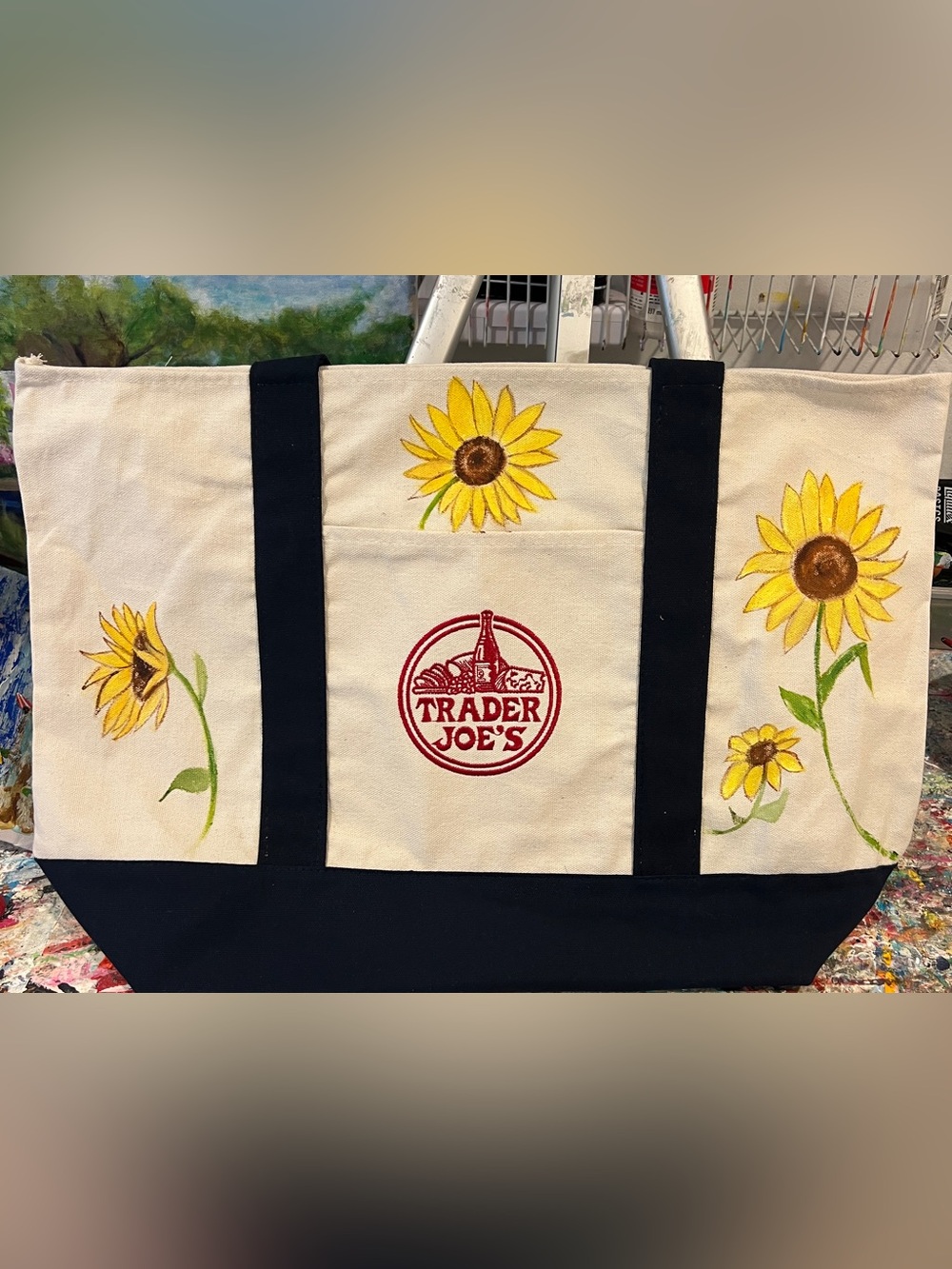 Sunflower Canvas Tote Bag - Cream & Black